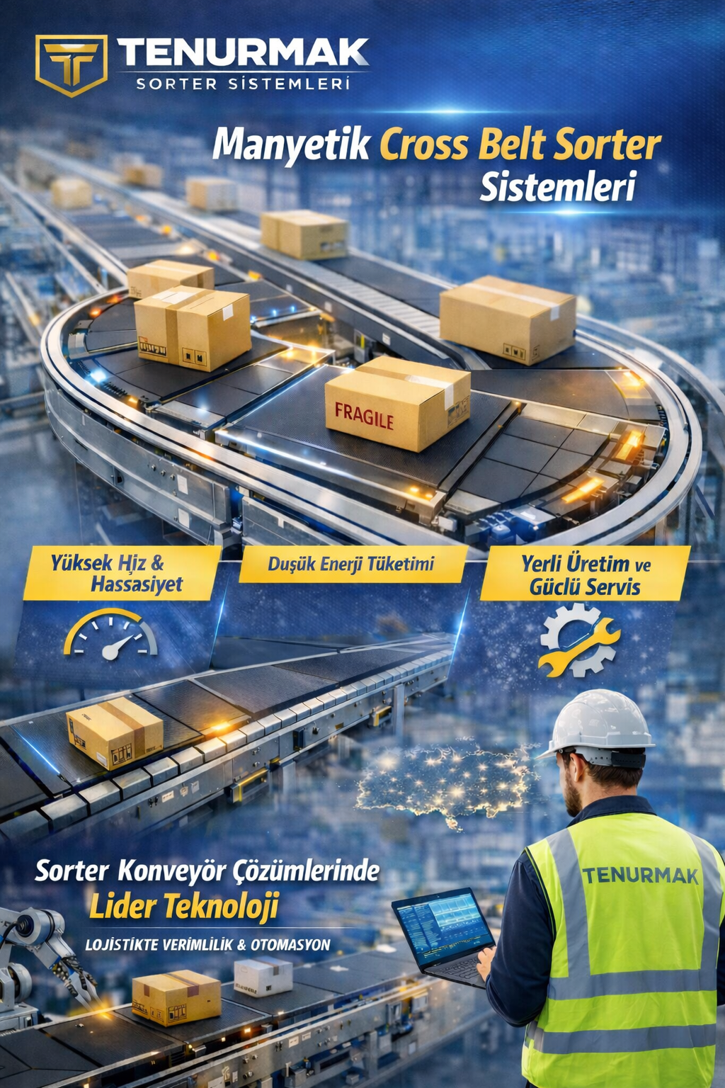 Manyetik Cross Belt Sorter Sistemlerinde Yeni Nesil Çözüm: Tenurmak Sorter Sistemleri